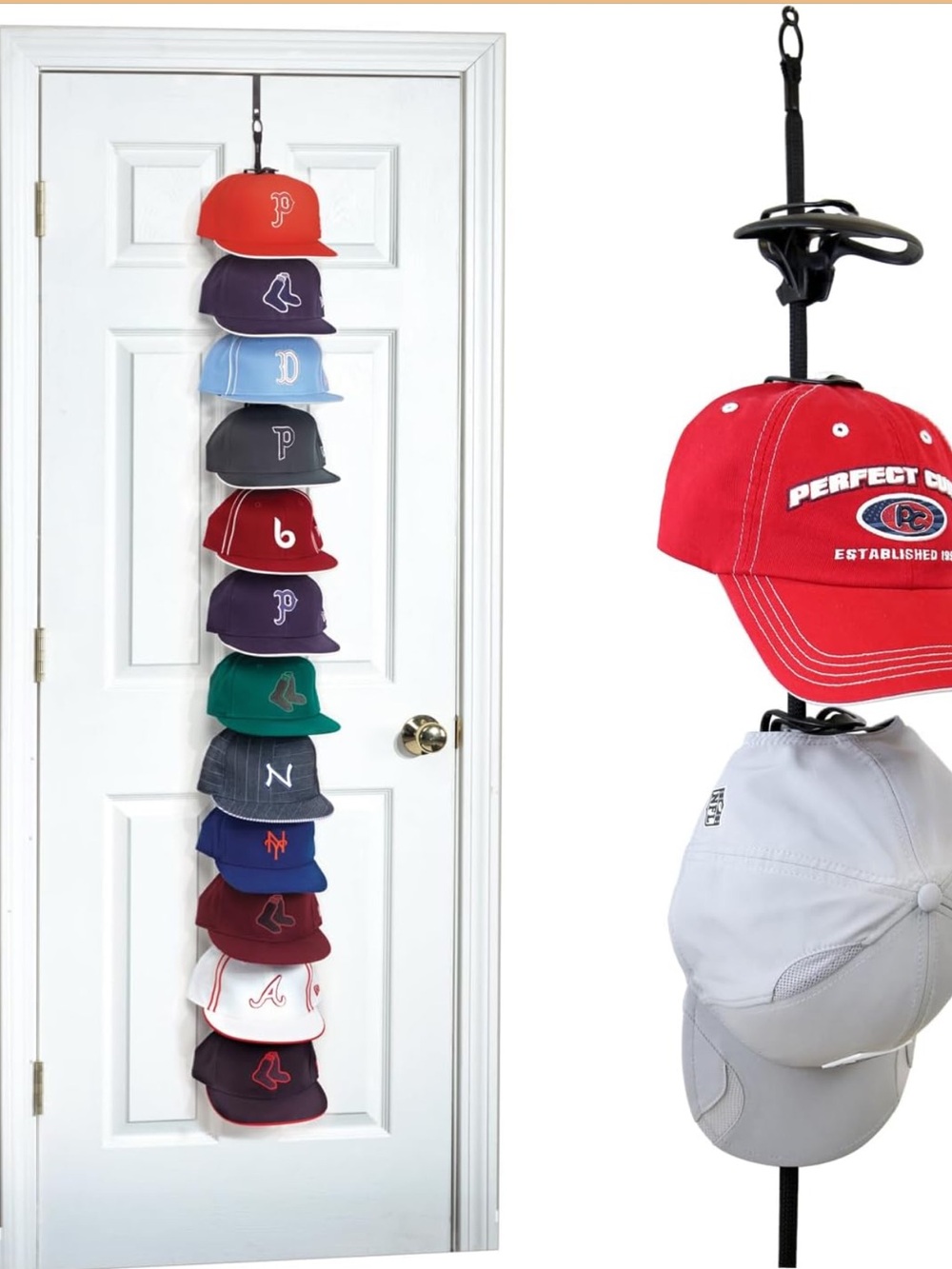 Perfect Curve Baseball Cap Organizer (12 clips hold up to 36, Black)